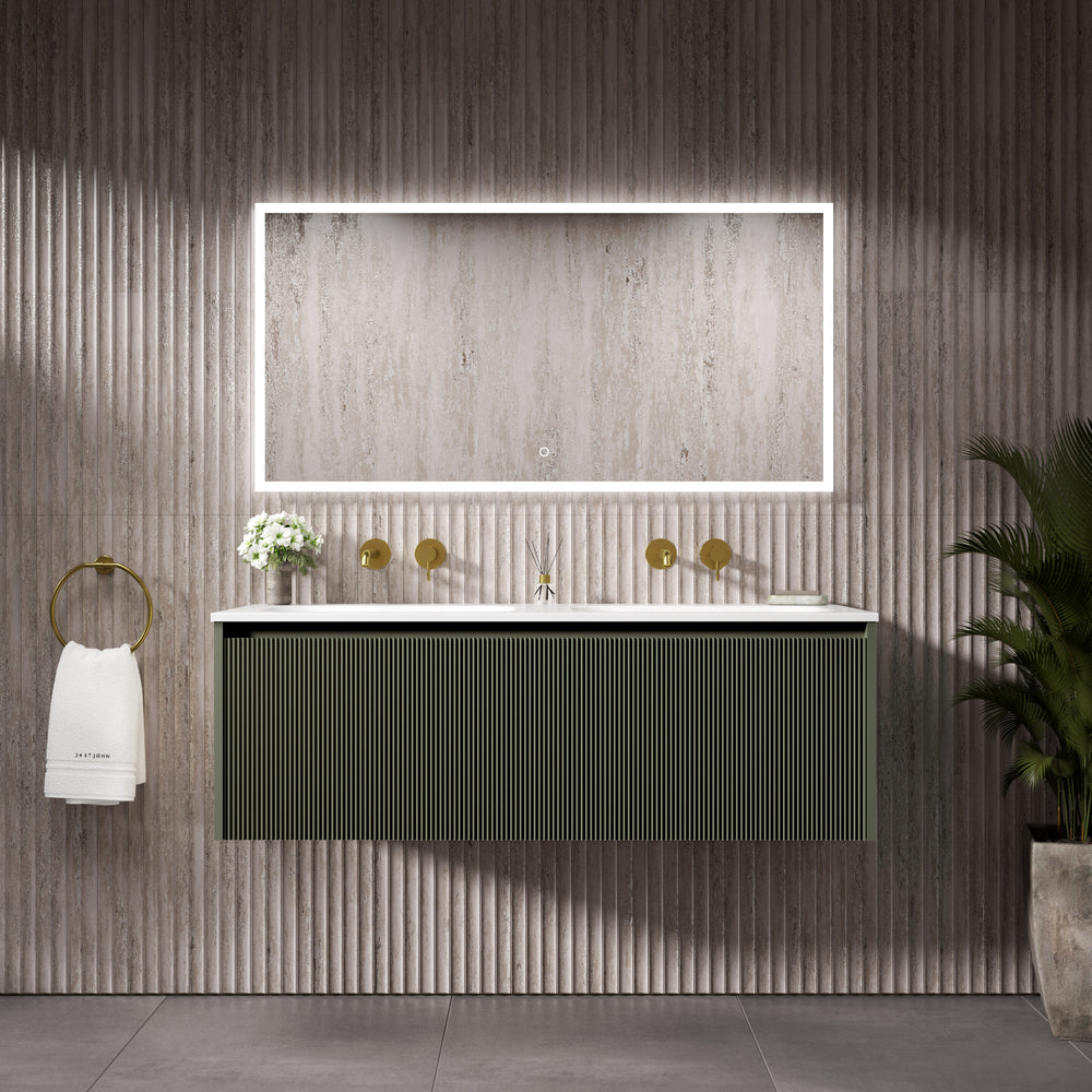 Scanalato Single Drawer Vanity Unit With Beyondstone Double Basin - Pistachio 1200mm