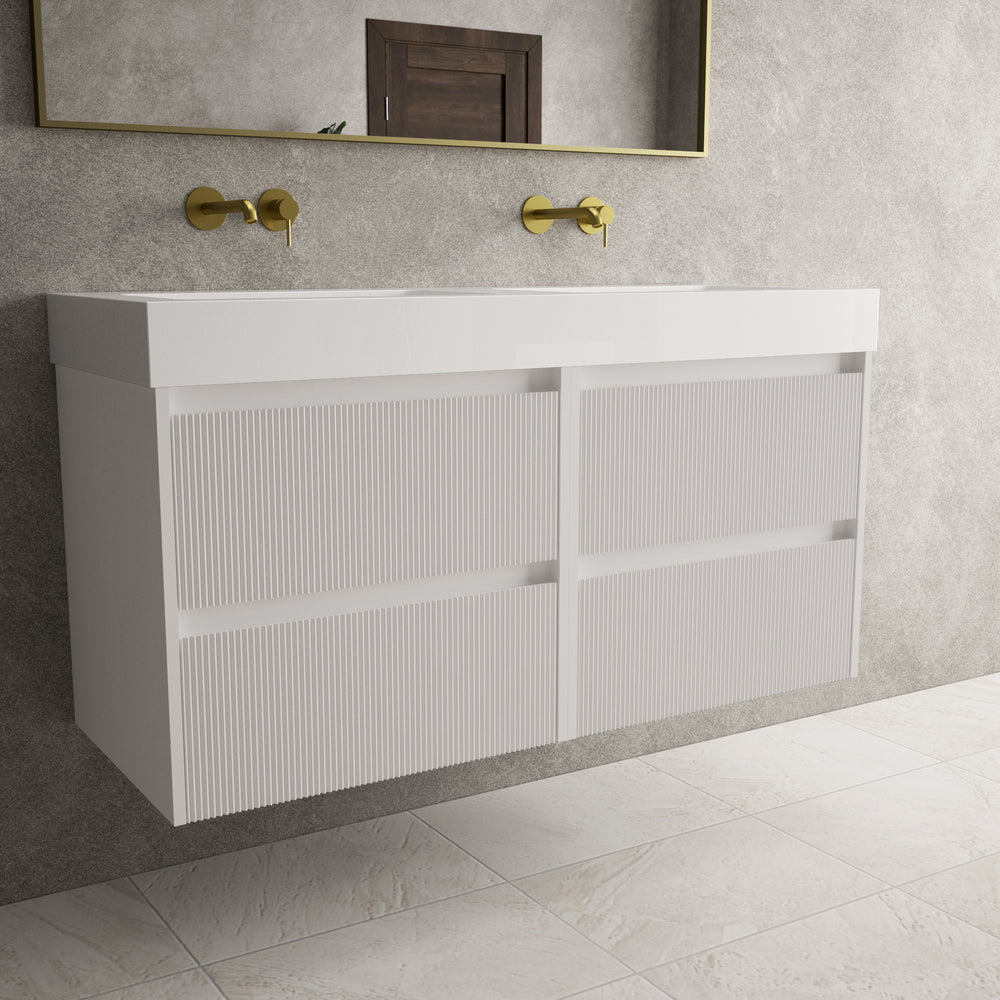 Scanalato Four Drawer Vanity Unit With Beyondstone BLOC Double Basin - Pure White 1200mm