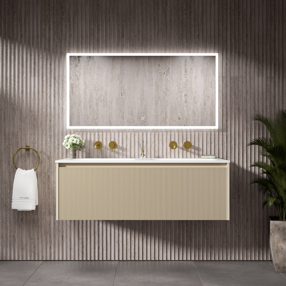 Scanalato Single Drawer Vanity Unit With Beyondstone Double Basin - Cashmere 1200mm