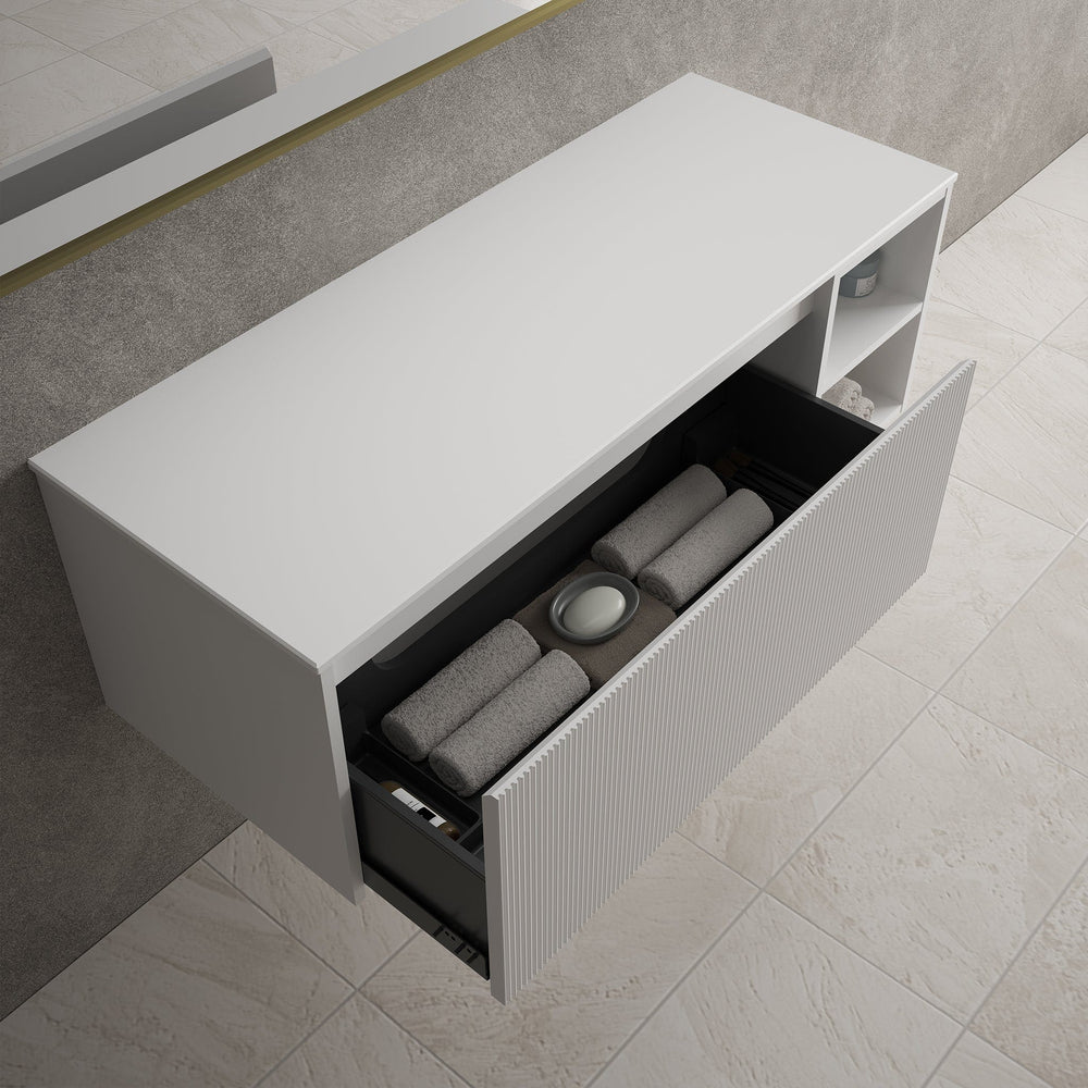 Scanalato Single Drawer Countertop Vanity Unit With Open Storage Space - Pure White 1200mm