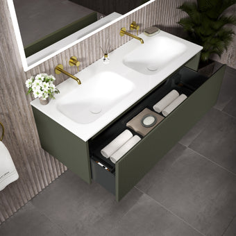 Scanalato Single Drawer Vanity Unit With Beyondstone Double Basin - Pistachio 1200mm