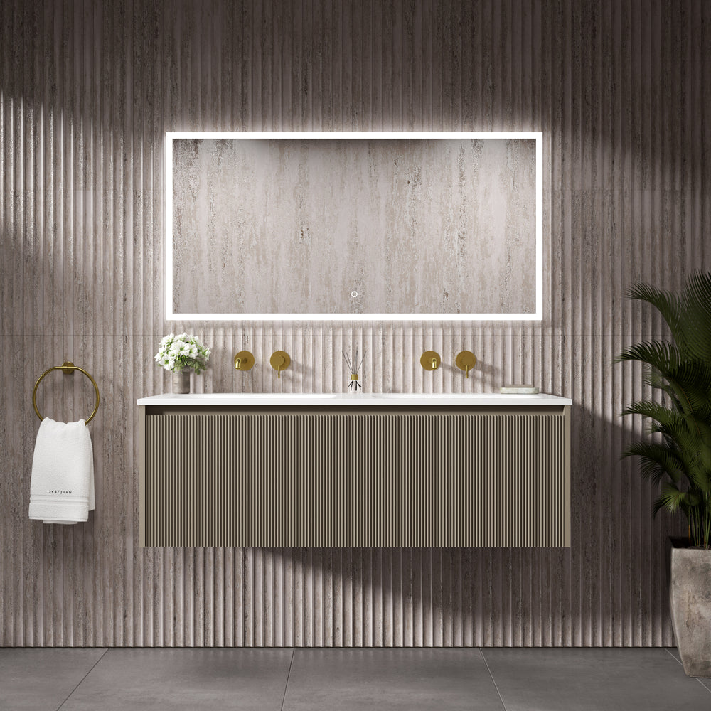 Scanalato Single Drawer Vanity Unit With Beyondstone Double Basin - Soft Taupe 1200mm