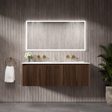 Scanalato Single Drawer Vanity Unit With Beyondstone Double Basin - Walnut 1200mm