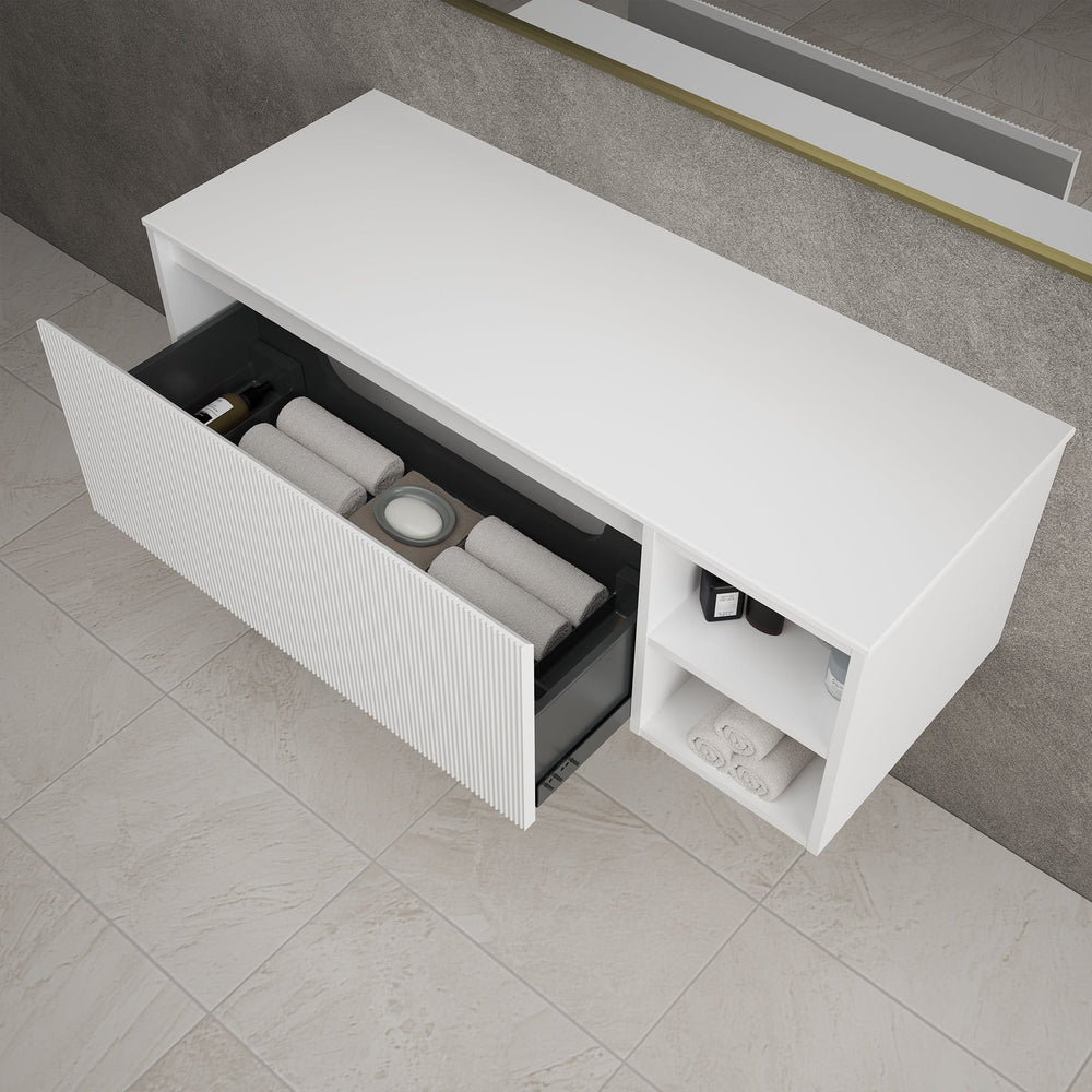 Scanalato Single Drawer Countertop Vanity Unit With Open Storage Space - Pure White 1200mm