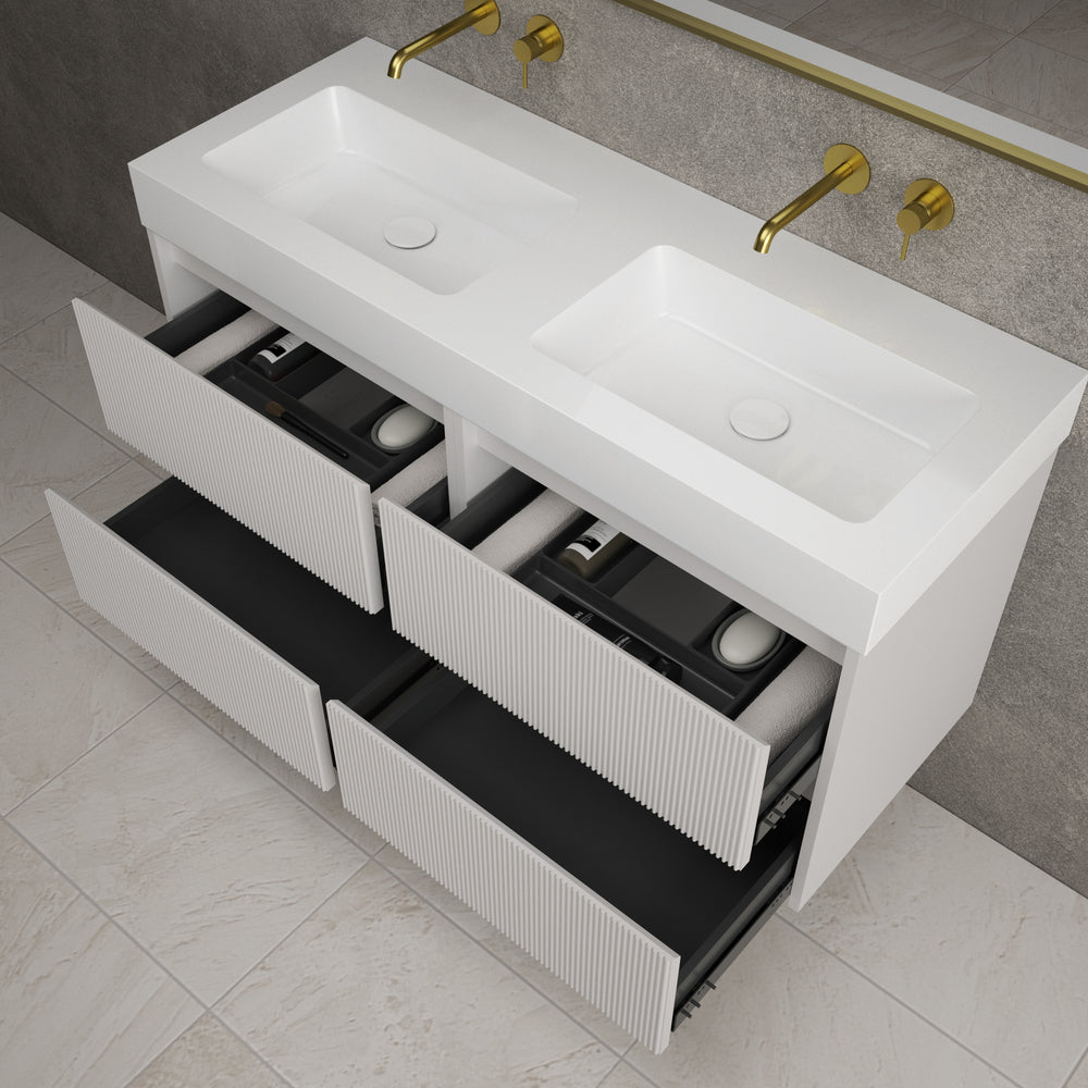 Scanalato Four Drawer Vanity Unit With Beyondstone BLOC Double Basin - Pure White 1200mm
