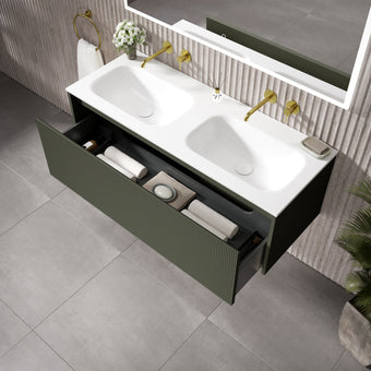 Scanalato Single Drawer Vanity Unit With Beyondstone Double Basin - Pistachio 1200mm