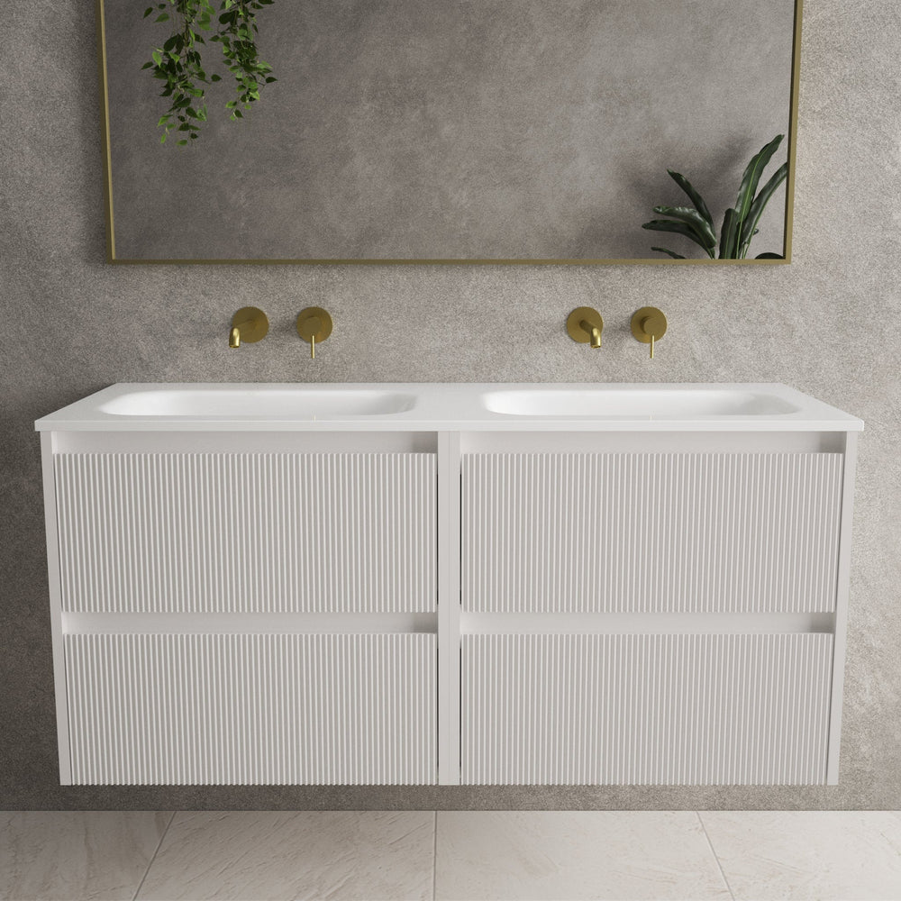 Scanalato Four Drawer Vanity Unit With Beyondstone Double Basin - Pure White 1200mm