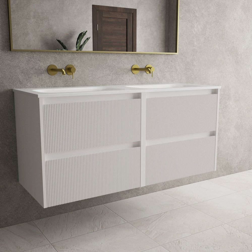 Scanalato Four Drawer Vanity Unit With Beyondstone Double Basin - Pure White 1200mm