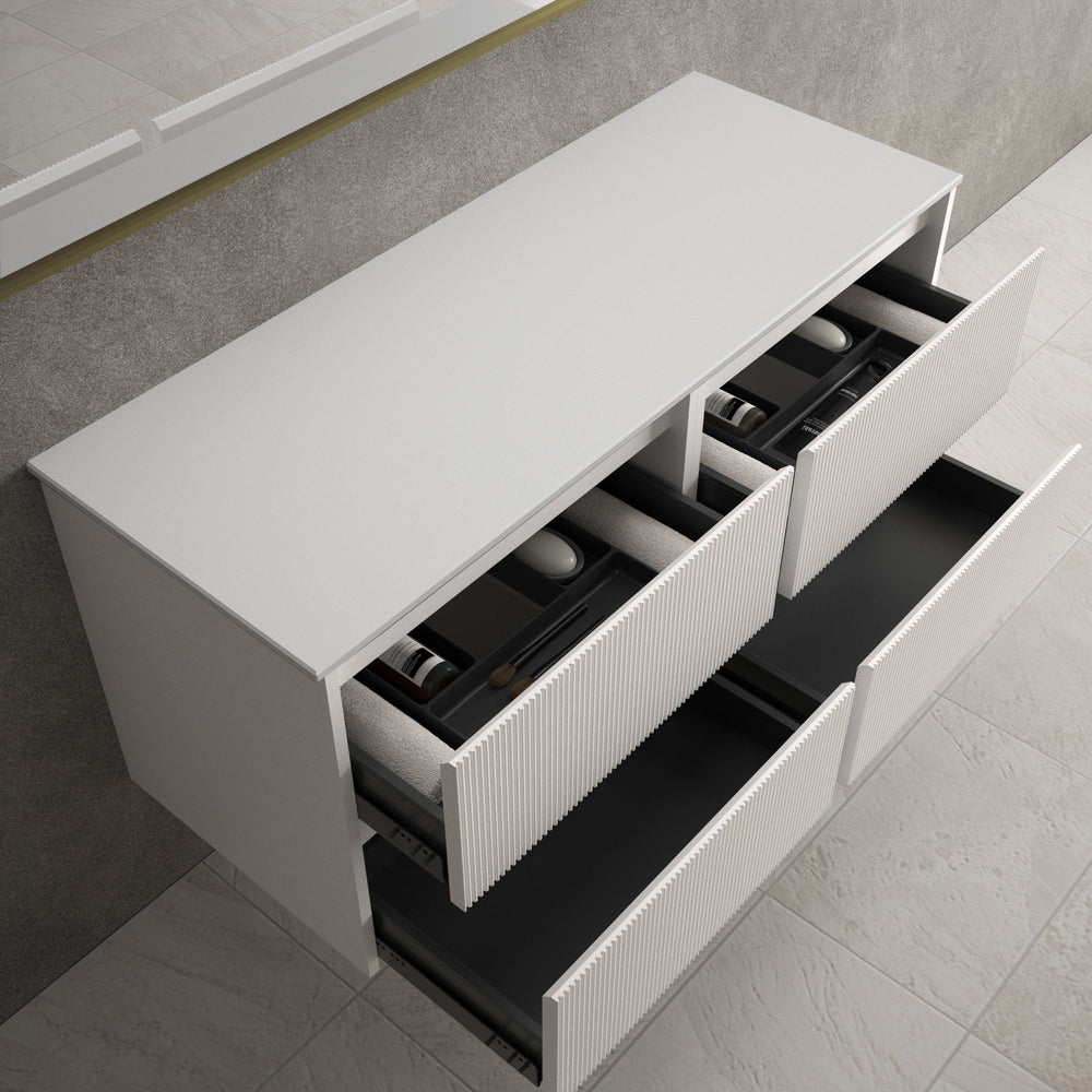 Scanalato Four Drawer Countertop Vanity Unit - Pure White 1200mm