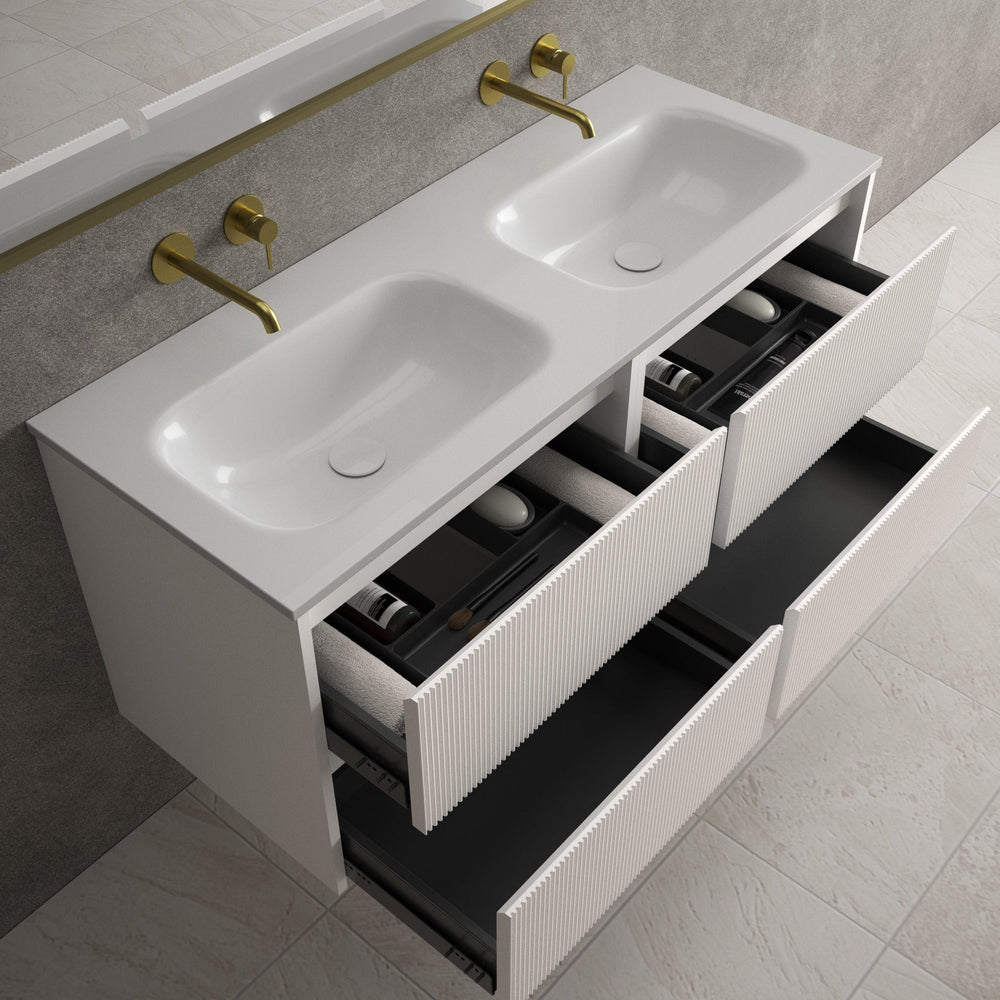 Scanalato Four Drawer Vanity Unit With Beyondstone Double Basin - Pure White 1200mm