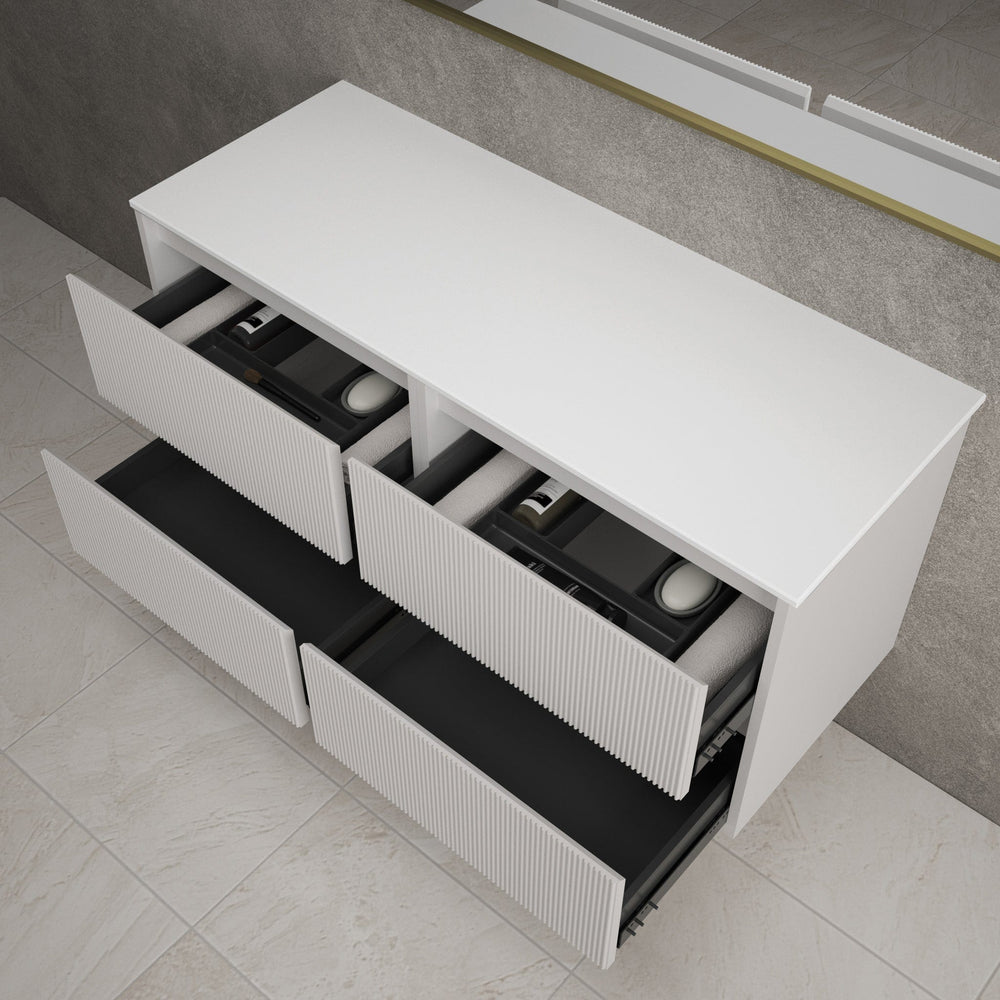 Scanalato Four Drawer Countertop Vanity Unit - Pure White 1200mm