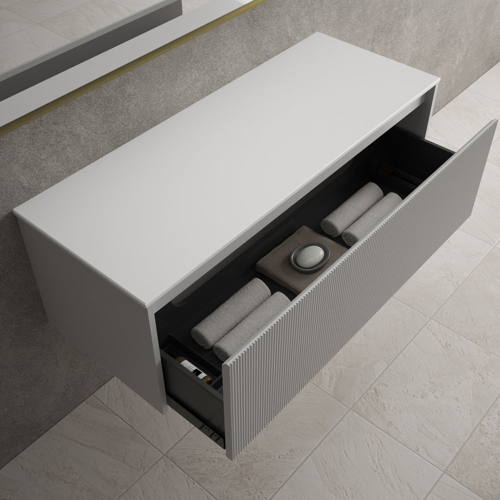 Scanalato Single Drawer Countertop Vanity Unit - Soft Grey 1200mm