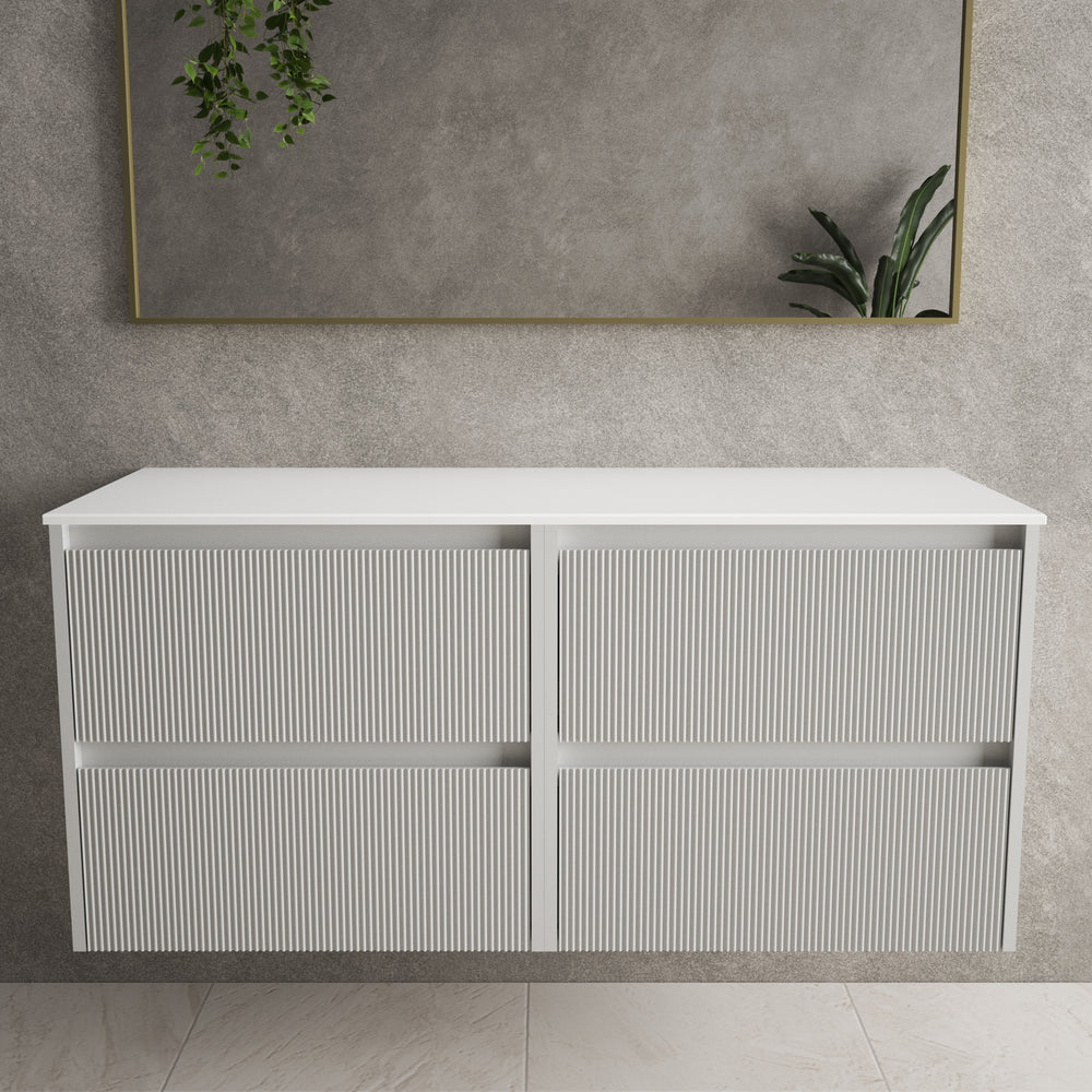 Scanalato Four Drawer Countertop Vanity Unit - Soft Grey 1200mm