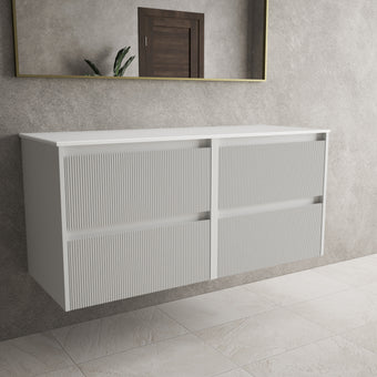 Scanalato Four Drawer Countertop Vanity Unit - Soft Grey 1200mm