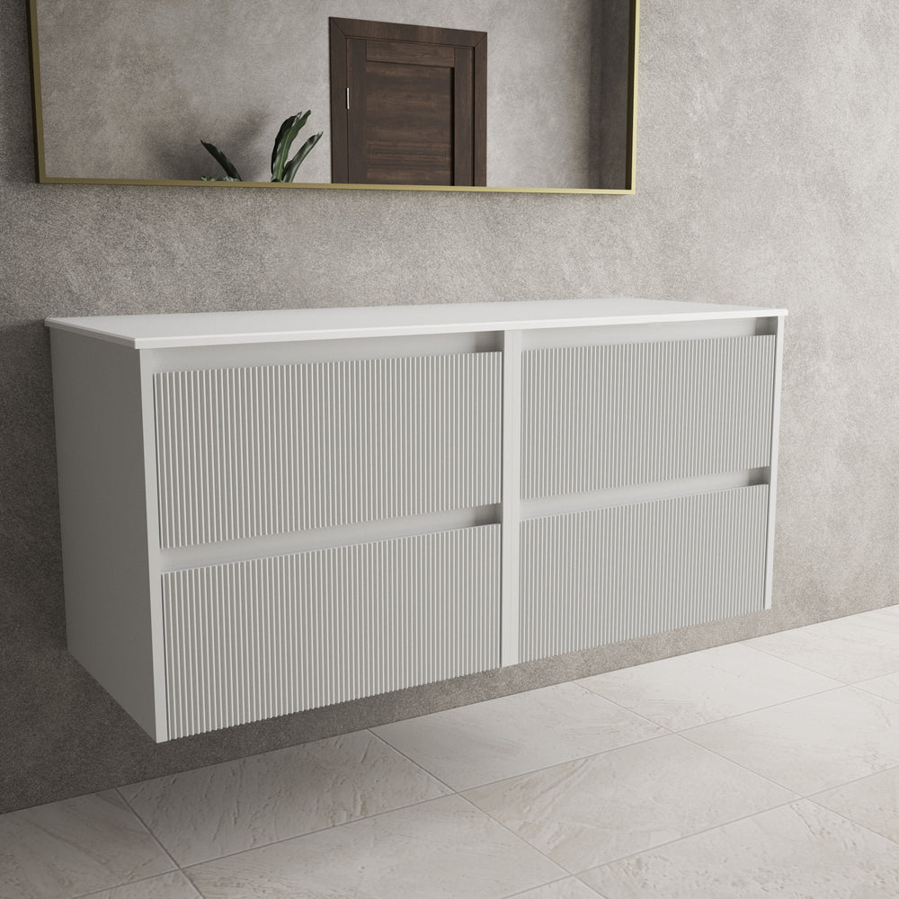 Scanalato Four Drawer Countertop Vanity Unit - Soft Grey 1200mm