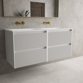 Scanalato Four Drawer Vanity Unit With Beyondstone Double Basin - Soft Grey 1200mm