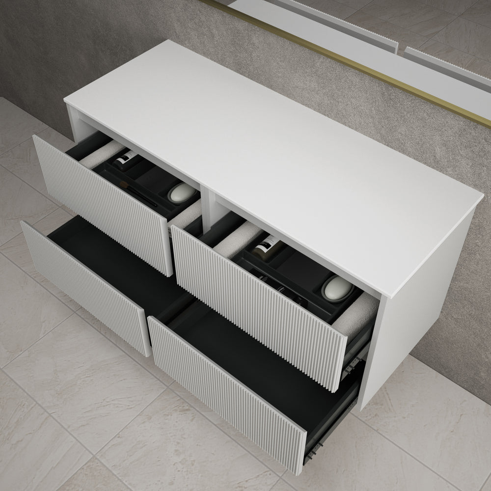 Scanalato Four Drawer Countertop Vanity Unit - Soft Grey 1200mm