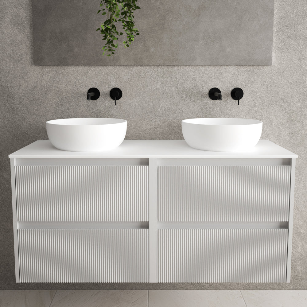Scanalato Four Drawer Countertop Vanity Unit - Soft Grey 1200mm
