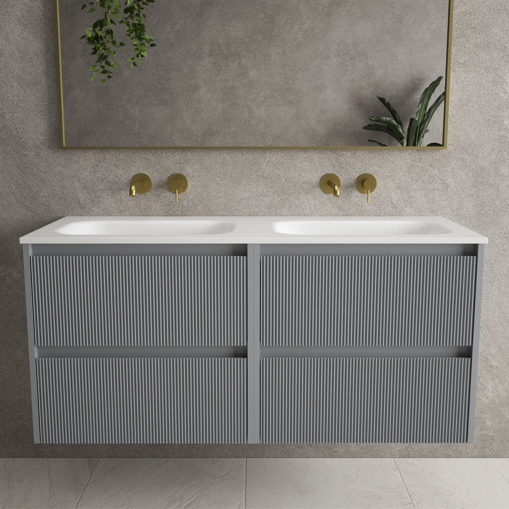 Scanalato Four Drawer Vanity Unit With Beyondstone Double Basin - Dove Grey 1200mm