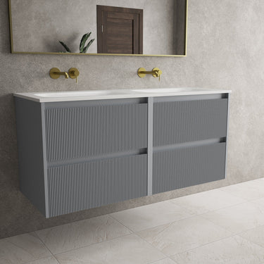 Scanalato Four Drawer Vanity Unit With Beyondstone Double Basin - Dove Grey 1200mm