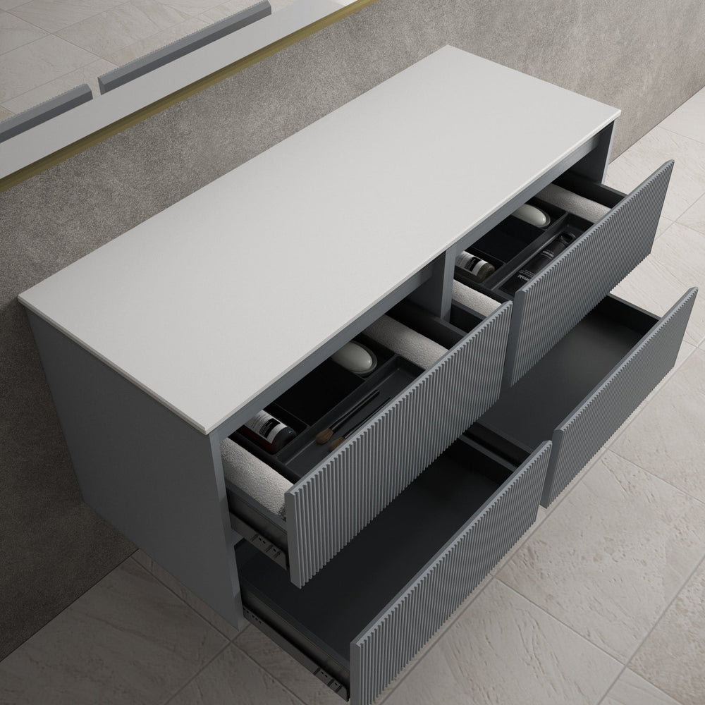 Scanalato Four Drawer Countertop Vanity Unit - Dove Grey 1200mm