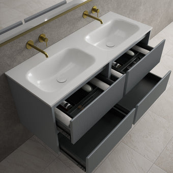 Scanalato Four Drawer Vanity Unit With Beyondstone Double Basin - Dove Grey 1200mm