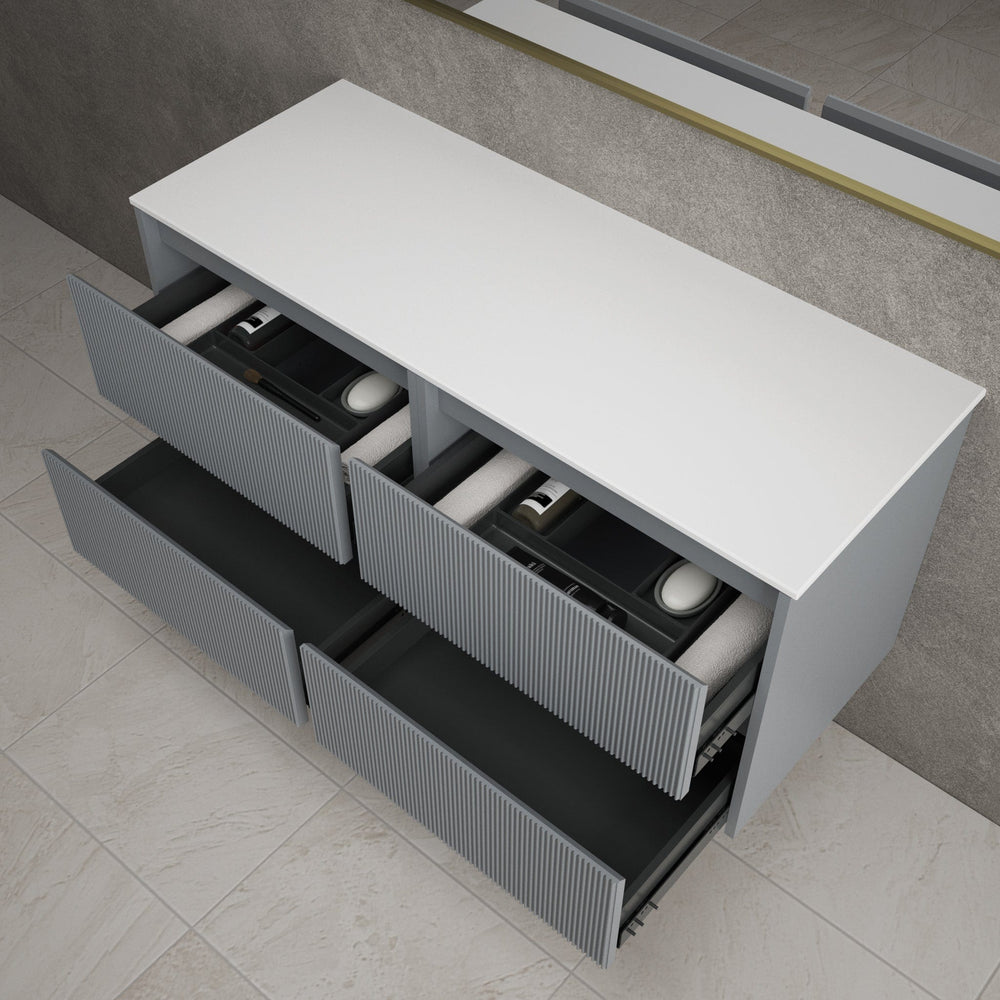 Scanalato Four Drawer Countertop Vanity Unit - Dove Grey 1200mm