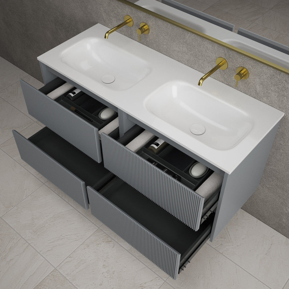 Scanalato Four Drawer Vanity Unit With Beyondstone Double Basin - Dove Grey 1200mm