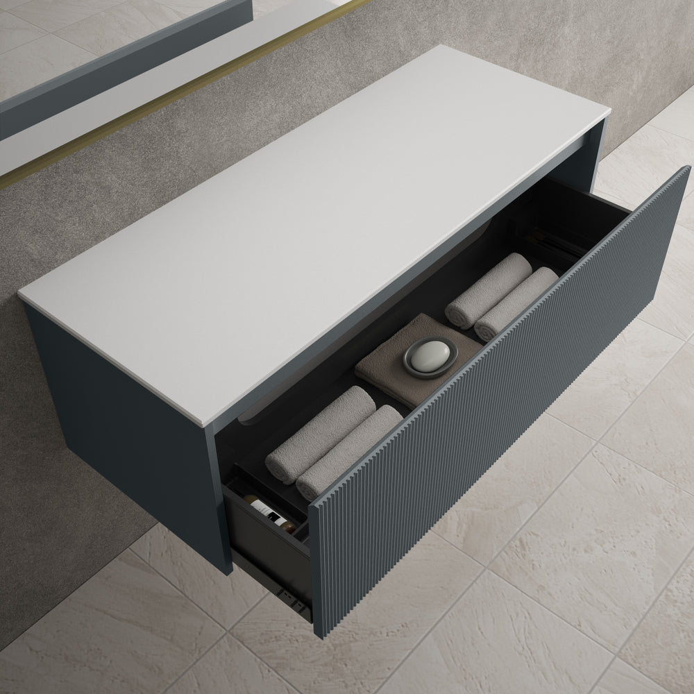 Scanalato Single Drawer Countertop Vanity Unit - Slate Grey 1200mm