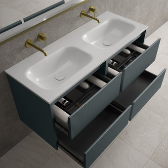 Scanalato Four Drawer Vanity Unit With Beyondstone Double Basin - Slate Grey 1200mm