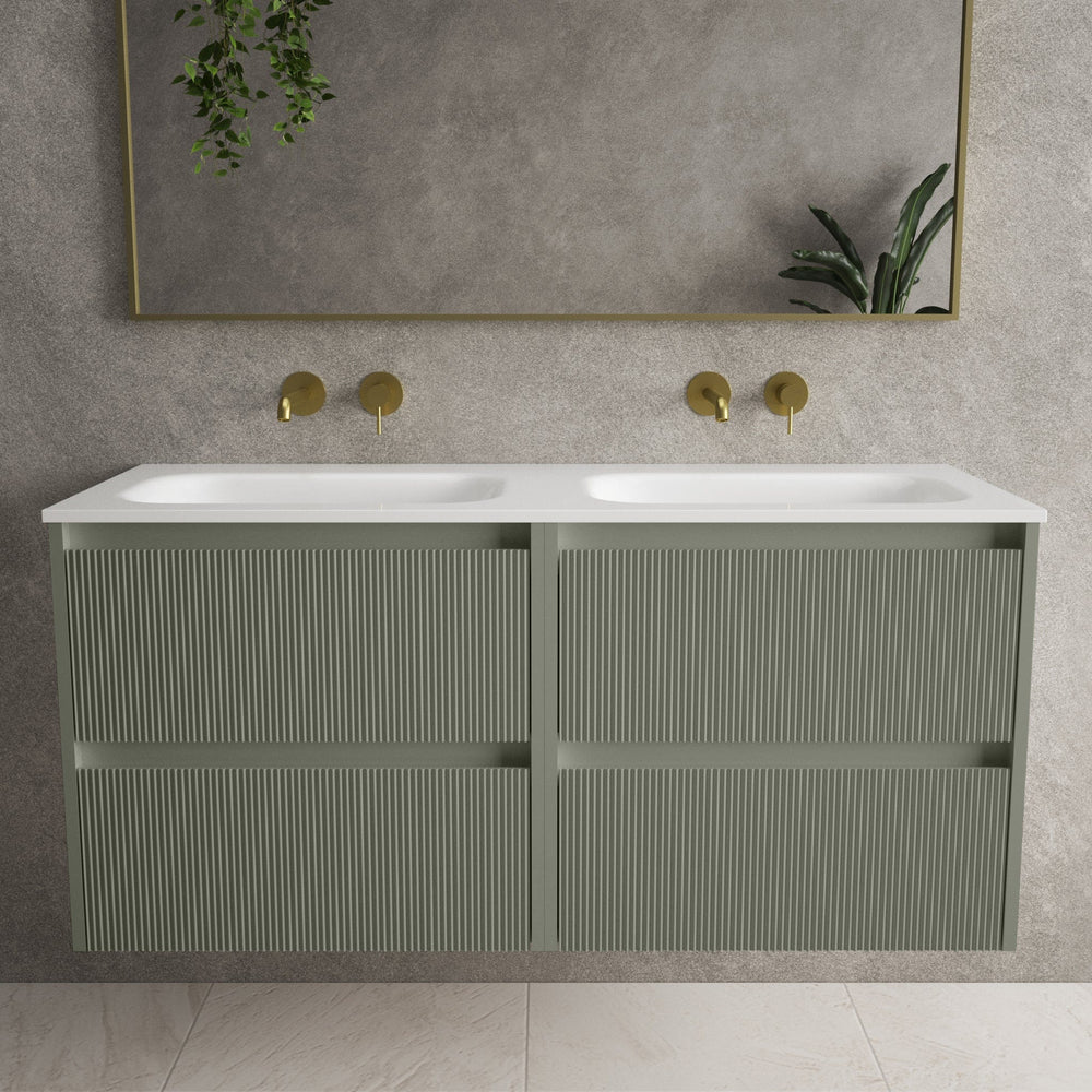 Scanalato Four Drawer Vanity Unit With Beyondstone Double Basin - Pistachio 1200mm
