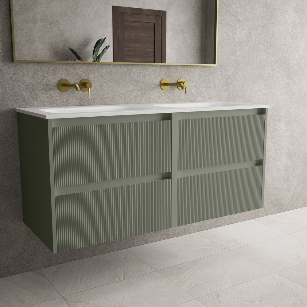 Scanalato Four Drawer Vanity Unit With Beyondstone Double Basin - Pistachio 1200mm