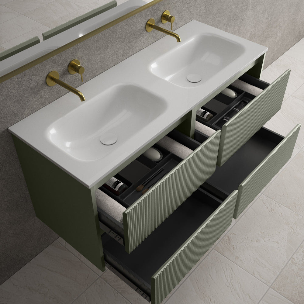 Scanalato Four Drawer Vanity Unit With Beyondstone Double Basin - Pistachio 1200mm