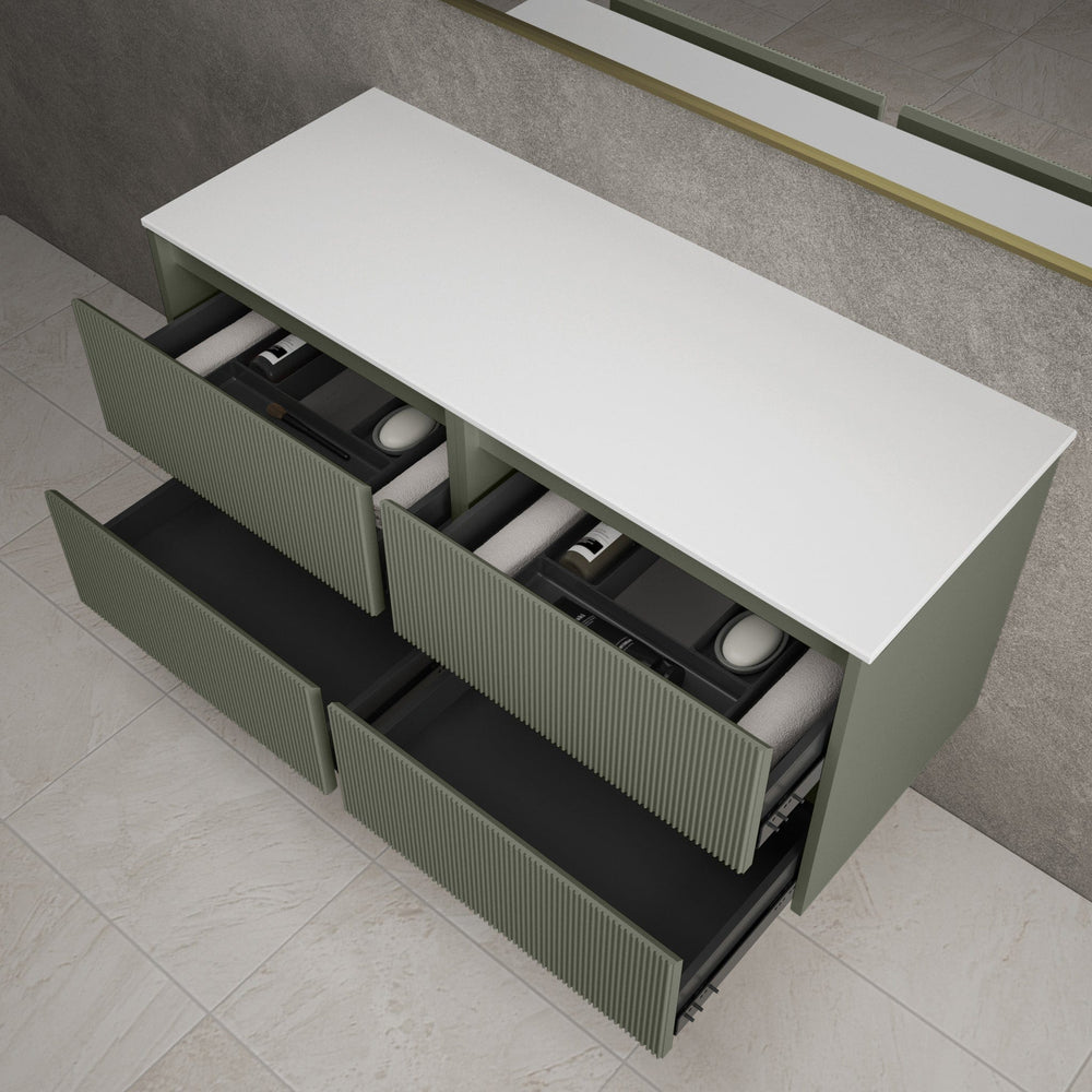 Scanalato Four Drawer Countertop Vanity Unit - Pistachio 1200mm