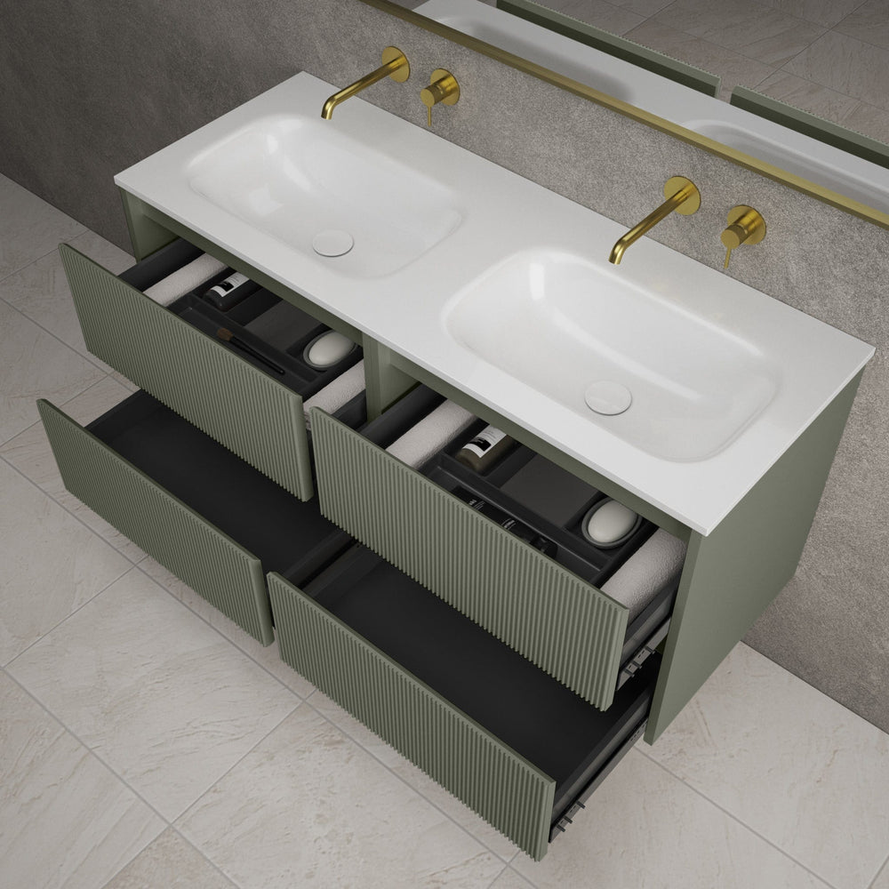 Scanalato Four Drawer Vanity Unit With Beyondstone Double Basin - Pistachio 1200mm