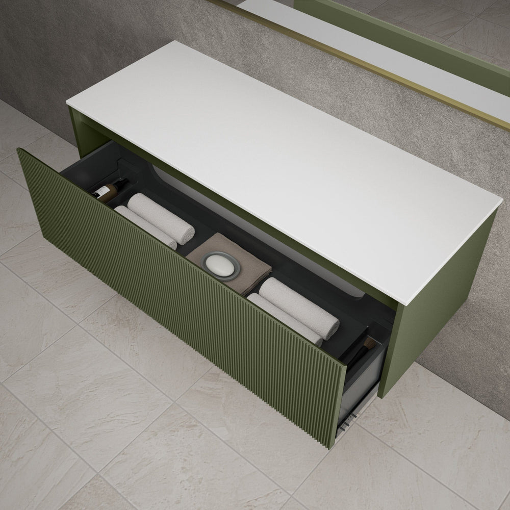 Scanalato Single Drawer Countertop Vanity Unit - Seaweed 1200mm
