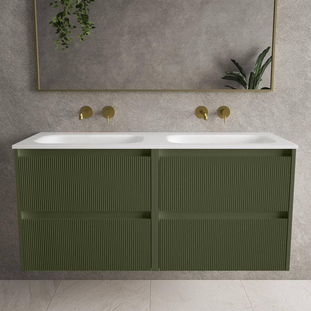 Scanalato Four Drawer Vanity Unit With Beyondstone Double Basin - Seaweed 1200mm