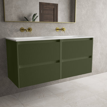 Scanalato Four Drawer Vanity Unit With Beyondstone Double Basin - Seaweed 1200mm
