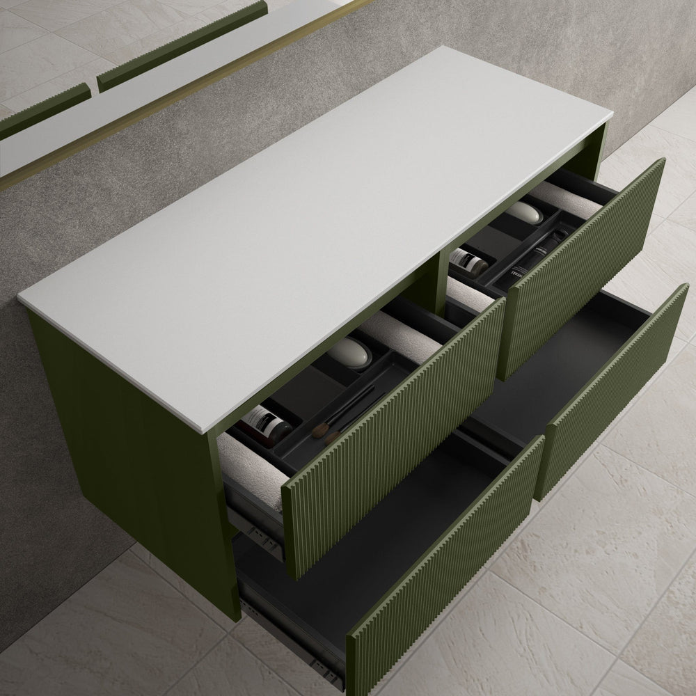 Scanalato Four Drawer Countertop Vanity Unit - Seaweed 1200mm