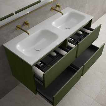 Scanalato Four Drawer Vanity Unit With Beyondstone Double Basin - Seaweed 1200mm