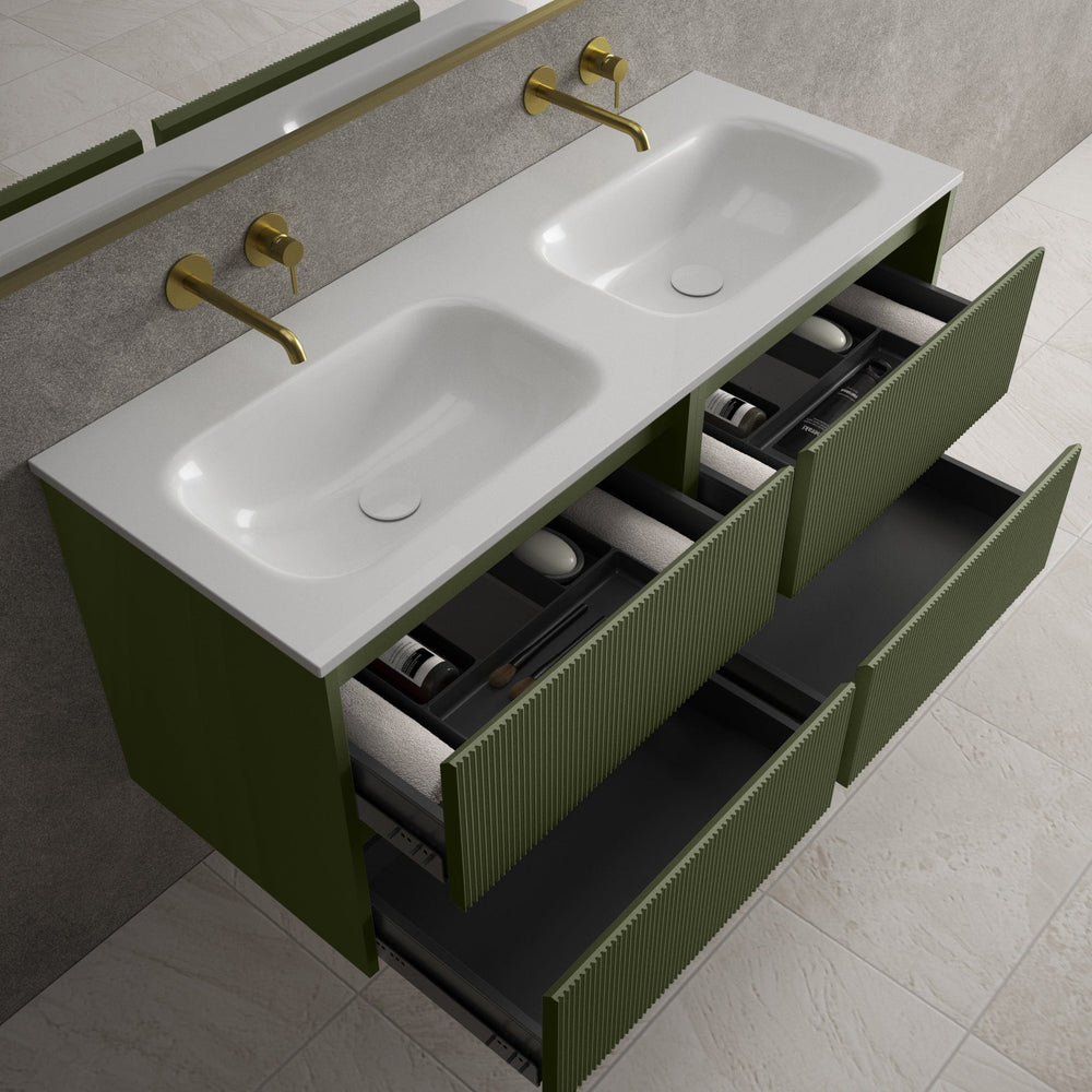 Scanalato Four Drawer Vanity Unit With Beyondstone Double Basin - Seaweed 1200mm