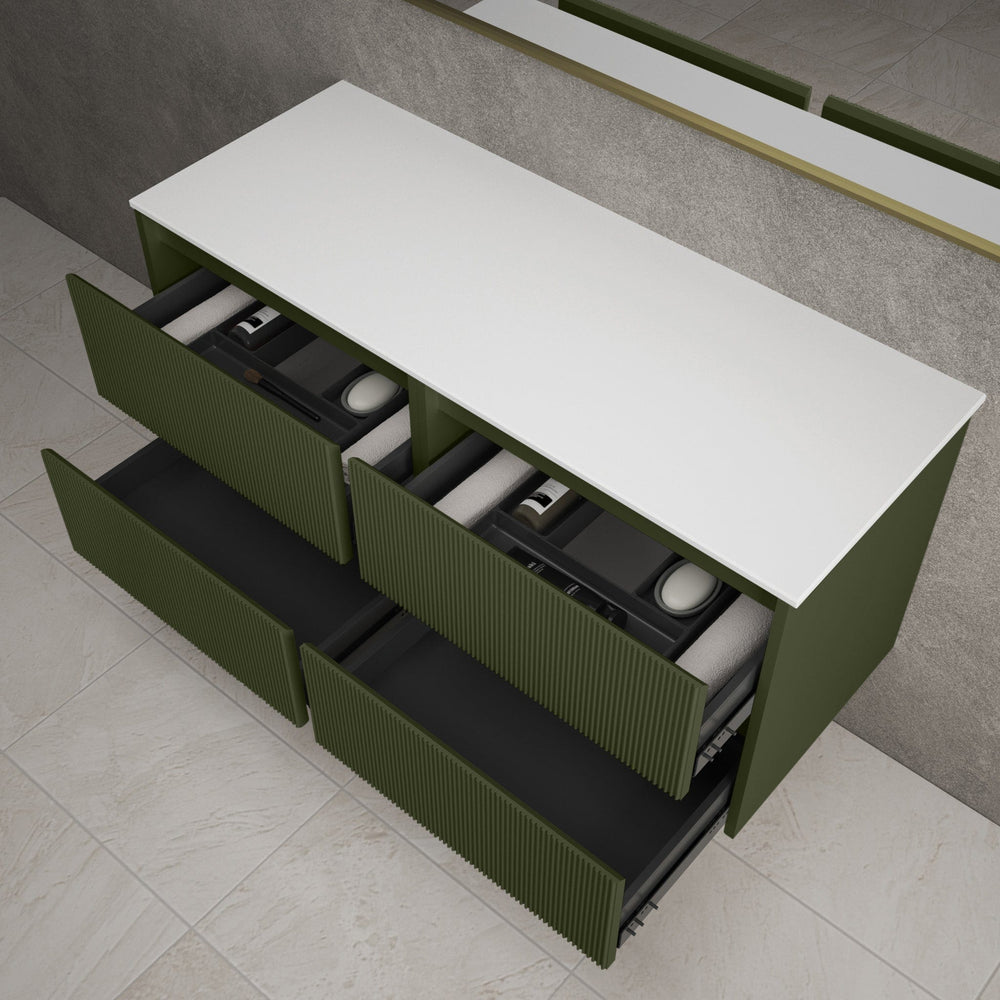 Scanalato Four Drawer Countertop Vanity Unit - Seaweed 1200mm