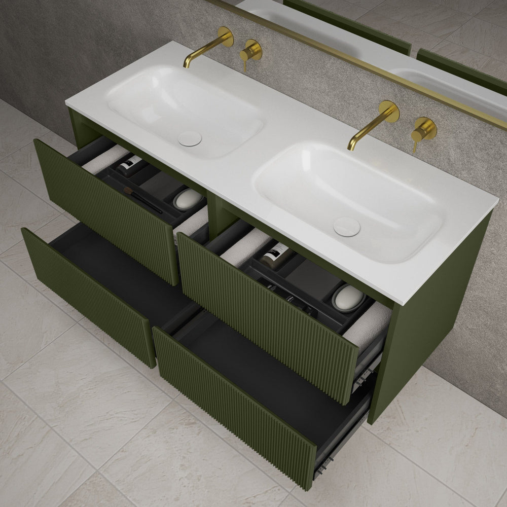 Scanalato Four Drawer Vanity Unit With Beyondstone Double Basin - Seaweed 1200mm