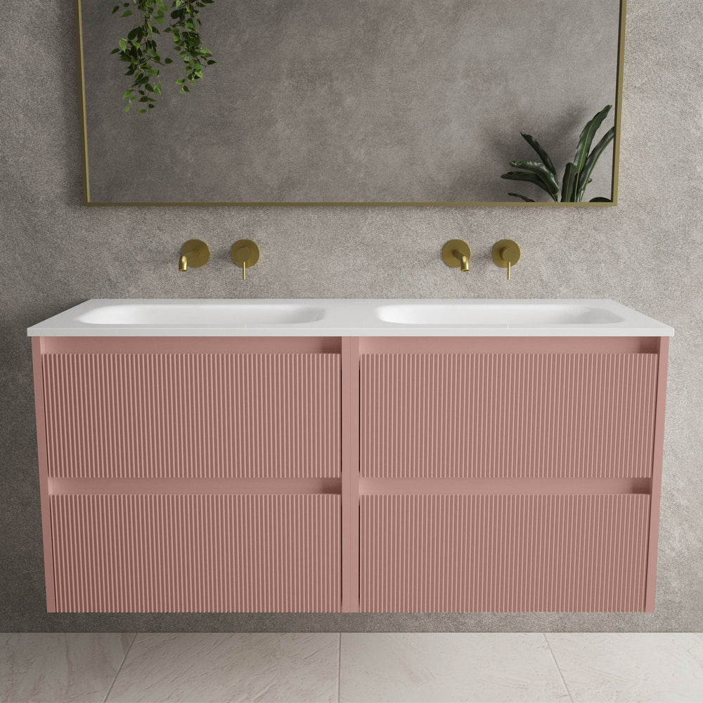 Scanalato Four Drawer Vanity Unit With Beyondstone Double Basin - Dusky Pink 1200mm