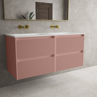 Scanalato Four Drawer Vanity Unit With Beyondstone Double Basin - Dusky Pink 1200mm
