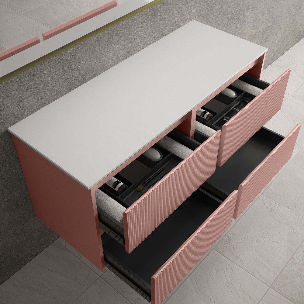Scanalato Four Drawer Countertop Vanity Unit - Dusky Pink 1200mm