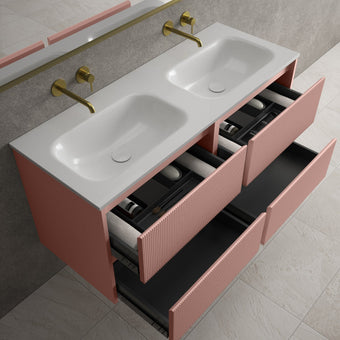 Scanalato Four Drawer Vanity Unit With Beyondstone Double Basin - Dusky Pink 1200mm