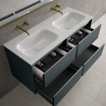 Scanalato Four Drawer Vanity Unit With Beyondstone Double Basin Anthracite - 1200mm