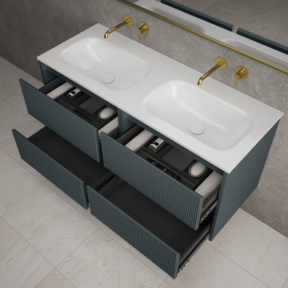 Scanalato Four Drawer Vanity Unit With Beyondstone Double Basin Anthracite - 1200mm