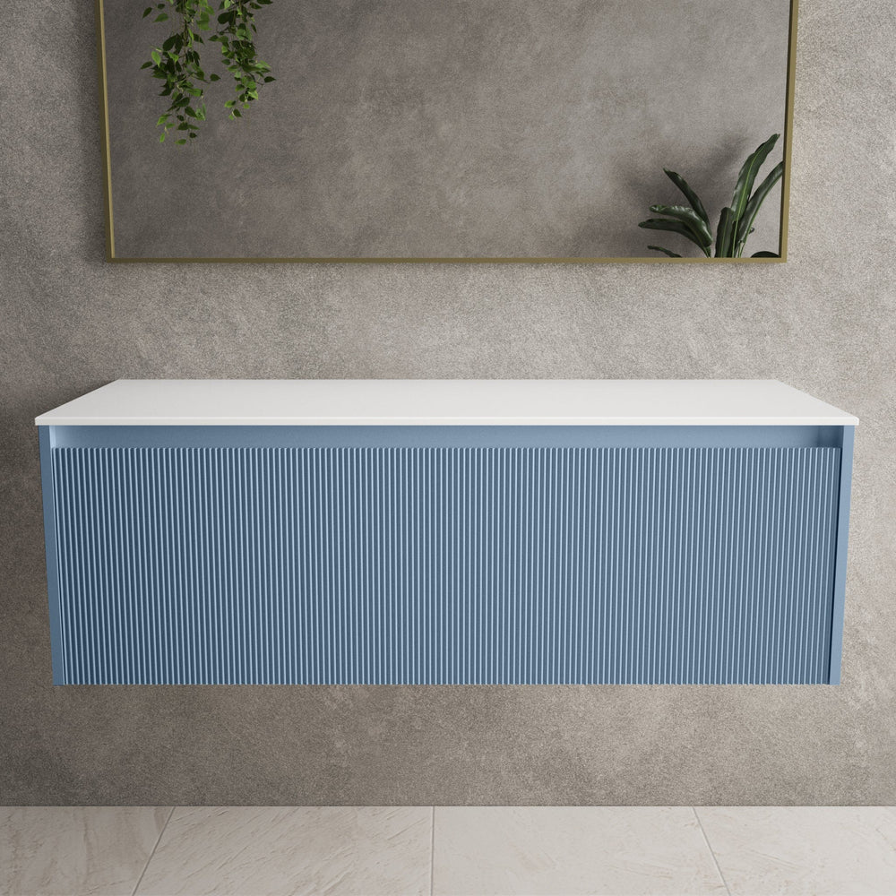 Scanalato Single Drawer Countertop Vanity Unit - Soft Blue 1200mm